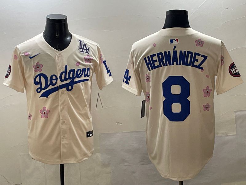 Men Los Angeles Dodgers #8 Hernandez Cream Sakura Edition 2025 Nike MLB Jersey style 5->los angeles dodgers->MLB Jersey
